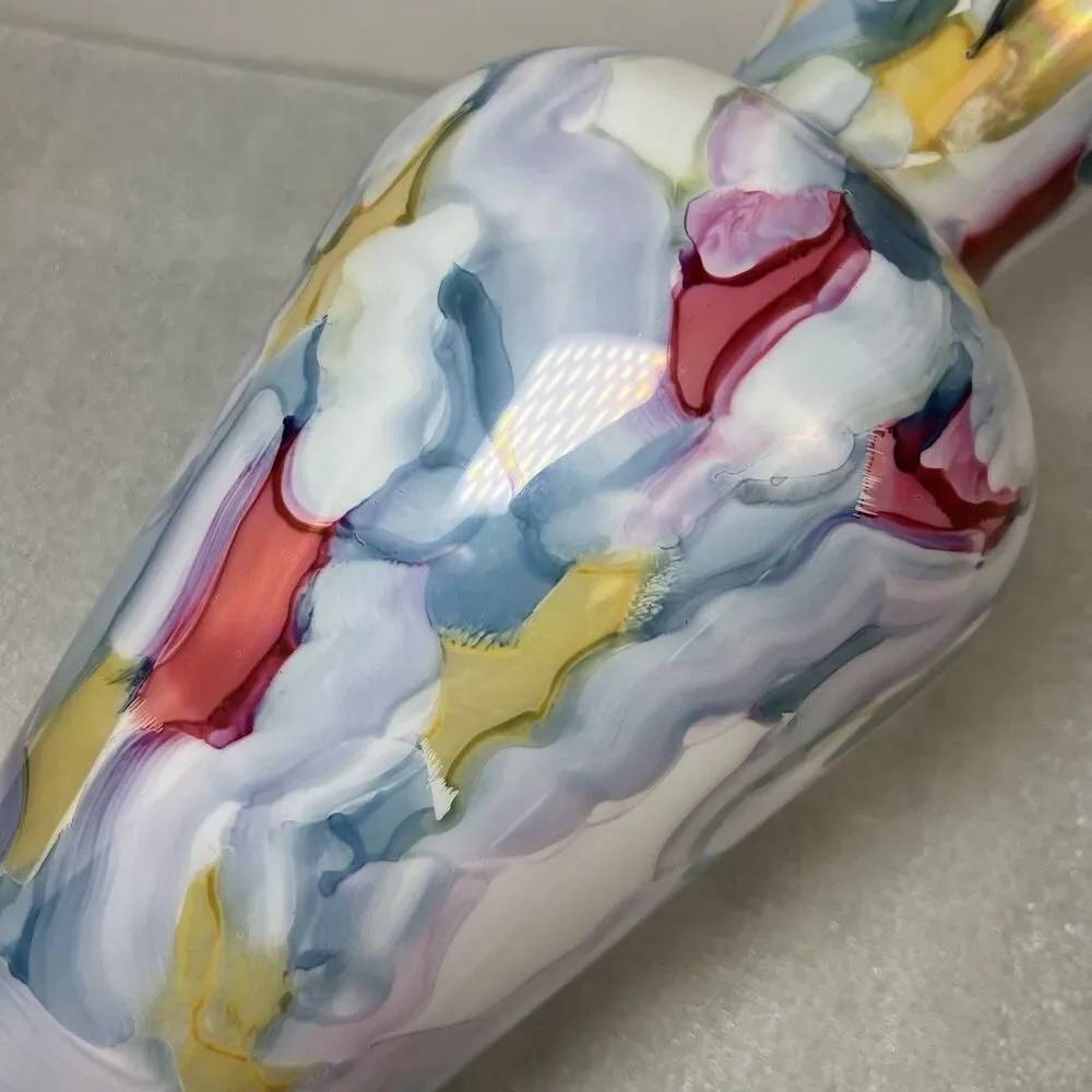 VTG Crane Crest Hand Blown Art Glass Vase Italy Murano Style Splatter MultiColor